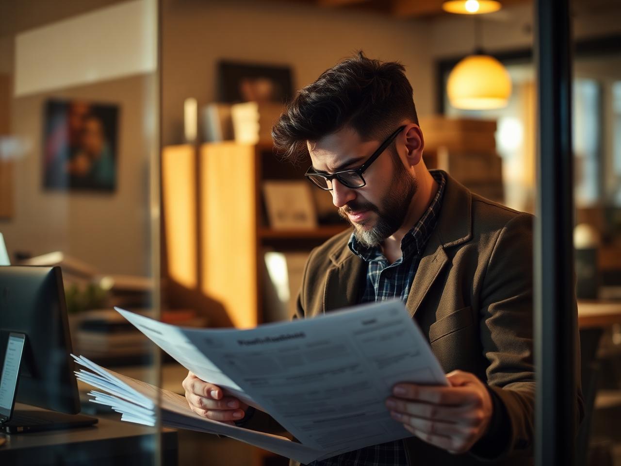 Small business owner reviewing financial documents