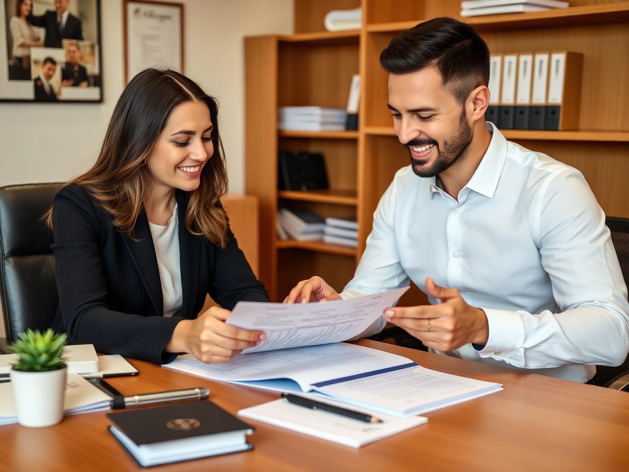 Legal assistant reviewing a worksheet with a client