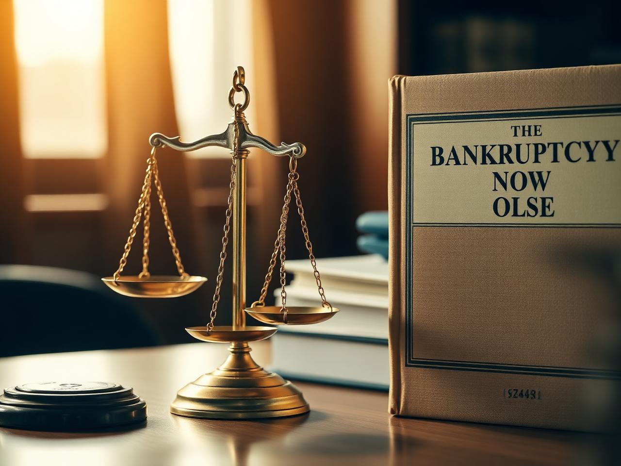 Scales of justice next to a bankruptcy code book